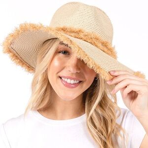 Natural Frayed Straw Floppy Hat